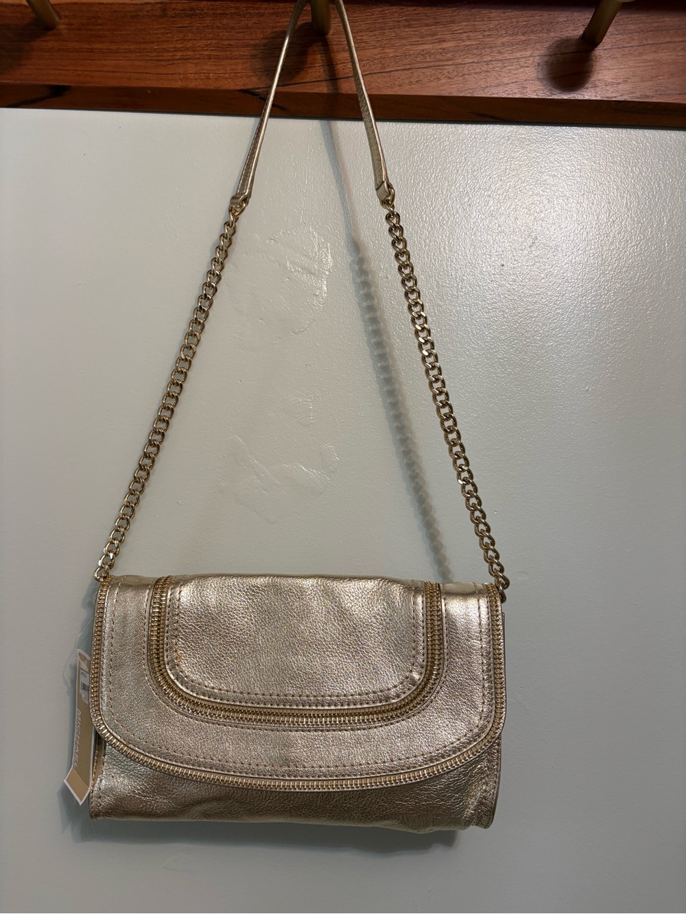 Michael Kors Metallic Gold Bag with Removable Chain Strap